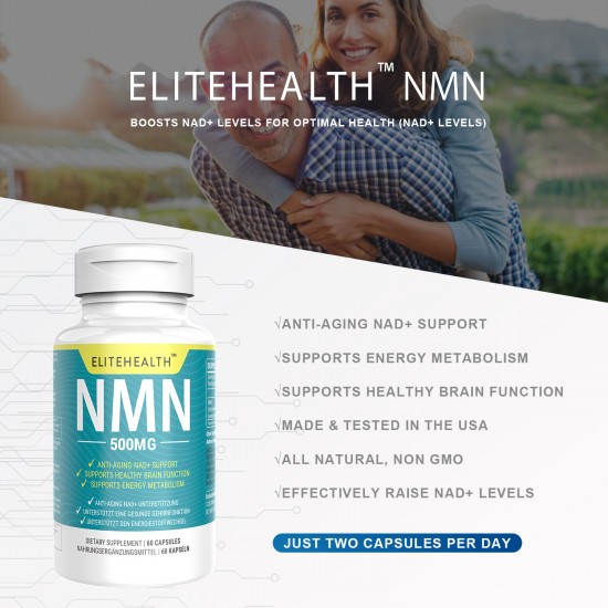 Buy ELITEHEALTH NMN Supplement 500mg- Enhance Concentration, Boost Energy,  Improve Memory & Clarity For Men & Women - Your Best NAD Booster