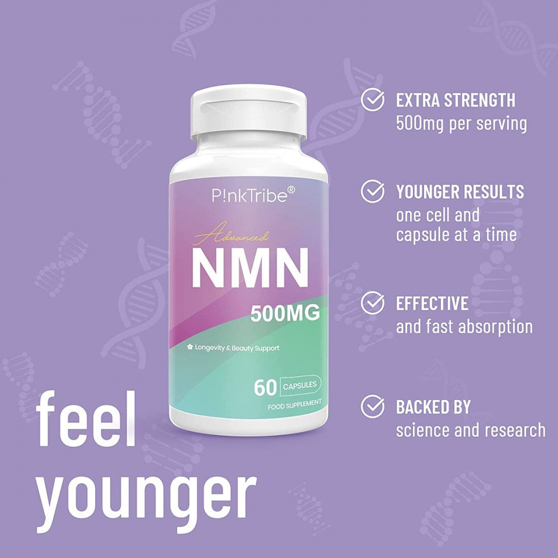 Buy PinkTribe NMN Capsules with Maximum Strength, NMN 500mg with ...