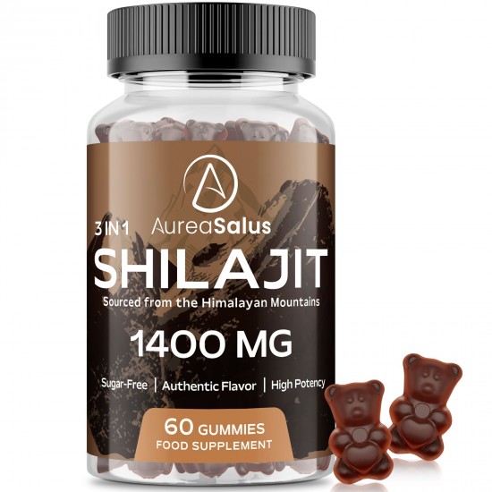 AureaSalus Shilajit Gummies con Chaga y Ashwagandha, 1400mg 60 Gomitas