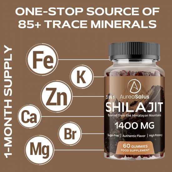 AureaSalus Shilajit Gummis mit Chaga und Ashwagandha, 1400mg 60 Gummis