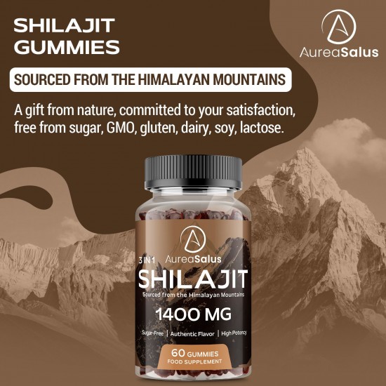 AureaSalus Shilajit Gummies with Chaga and Ashwagandha, 1400mg 60 Gummies