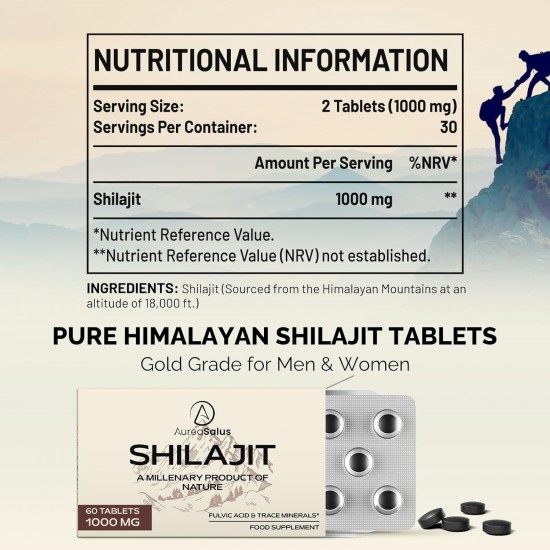 AureaSalus Shilajit Tablets, Himalaya Resin Alternative - 30000 mg, 60 Tablets