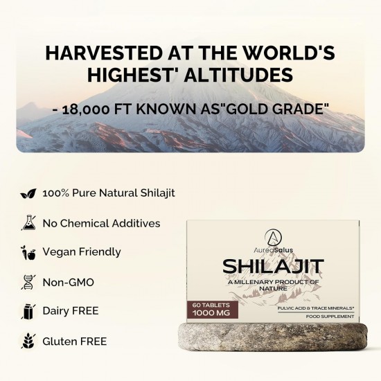 AureaSalus Shilajit Tablets, Himalaya Resin Alternative - 30000 mg, 60 Tablets