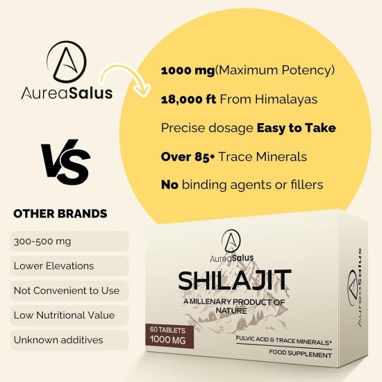 AureaSalus Shilajit Comprimidos, Alternativa a la Resina del Himalaya - 30000 mg, 60 Comprimidos