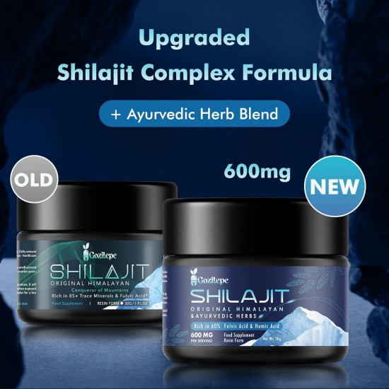 Gozitepe 600mg Pura Resina de Shilajit Premium con Mezcla de Hierbas Ayurvédicas - 30g