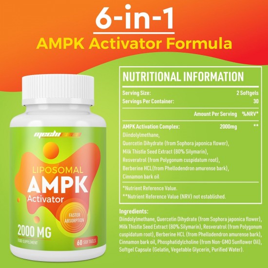 Mechicoco Liposomal AMPK Activator Capsules 2000 mg, with Quercetin Dihydrate, Resveratrol and Cinnamon Bark