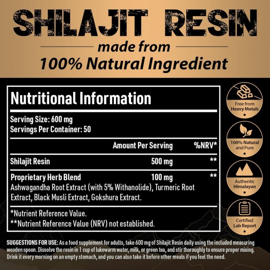 P!nkTribe 600mg Résine de Shilajit de l'Himalaya avec plantes ayurvédiques - 30g