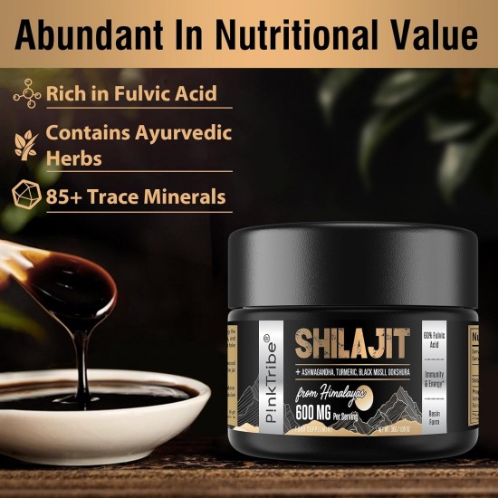 P!nkTribe 600mg Résine de Shilajit de l'Himalaya avec plantes ayurvédiques - 30g