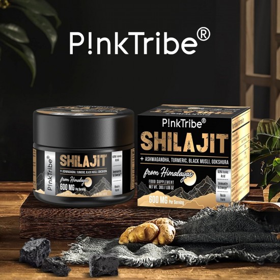 P!nkTribe 600mg Résine de Shilajit de l'Himalaya avec plantes ayurvédiques - 30g