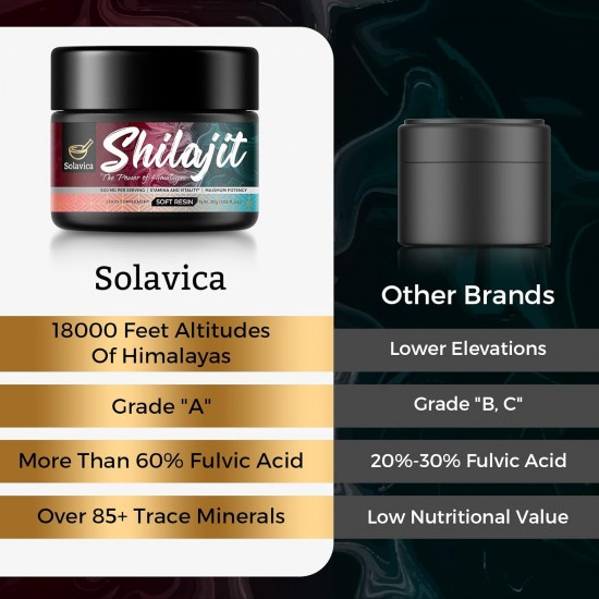 Solavica 600mg Himalayan Shilajit Resin with Fulvic Acid & 85+ Minerals 30g