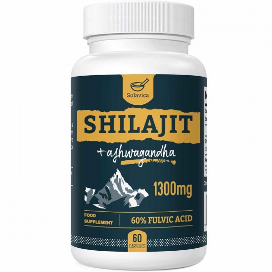 Solavica Shilajit Cápsulas con Ashwagandha, 1300mg por porción 60 Cápsulas