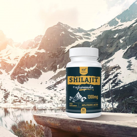 Solavica Shilajit Cápsulas con Ashwagandha, 1300mg por porción 60 Cápsulas